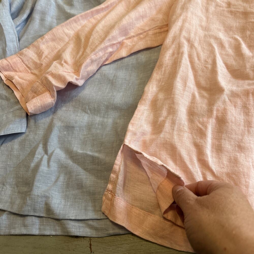 Sigrid Olsen Pink Blue 100% Linen 3/4 Sleeve Shirt Sz L Minimalist Lagenlook - Picture 4 of 9
